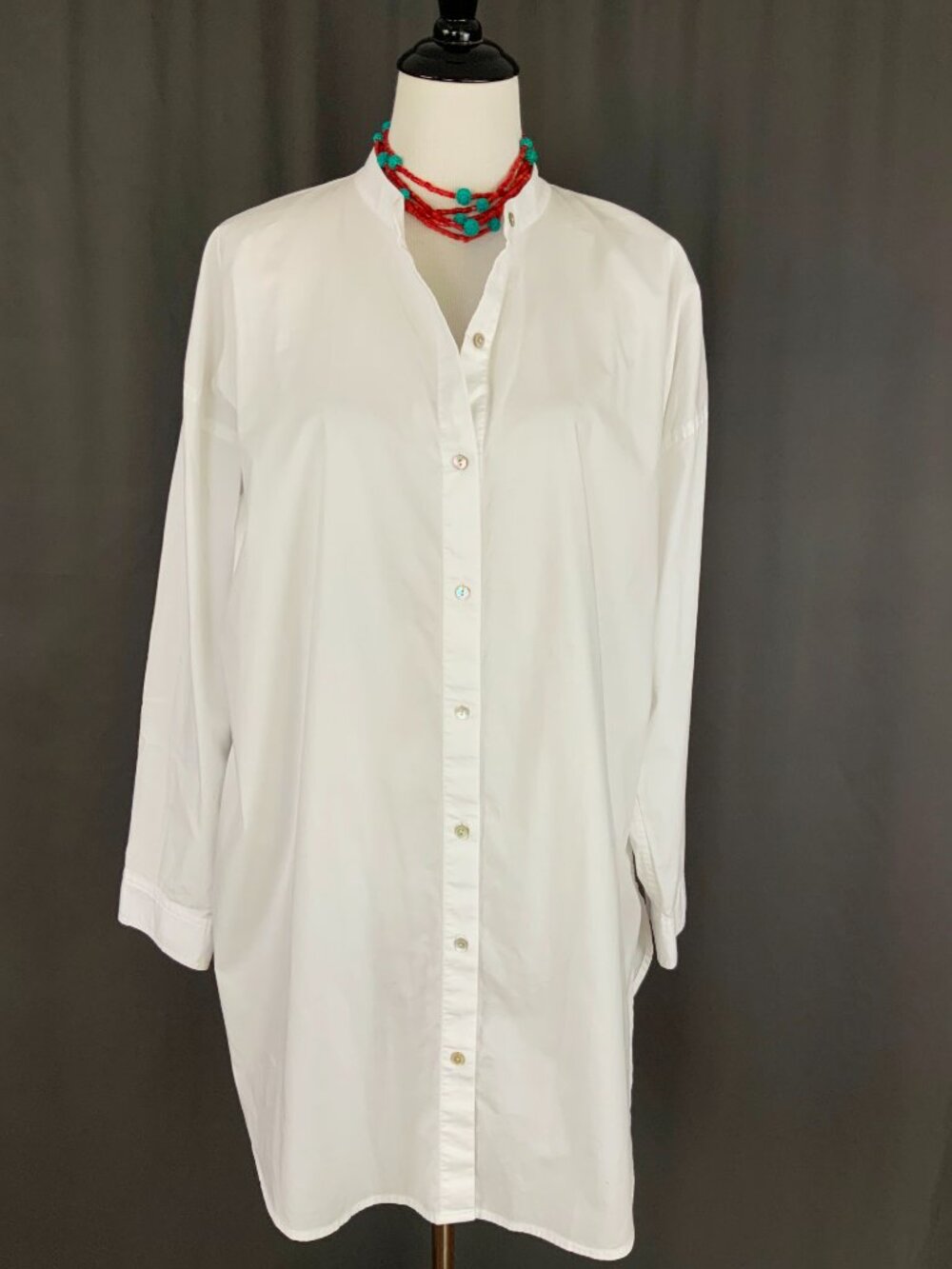Eileen Fisher White Poplin Long Sleeve Tunic Shirt Button Up  Sz L - Picture 14 of 16